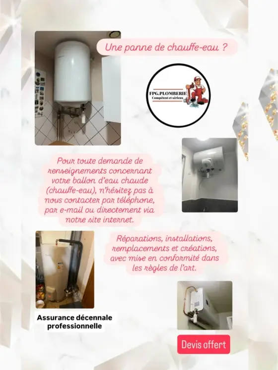 👋 Bonjour à tous,📅 3 septembre – Prenez une capture d’écran en cas de besoin 🫡Pour toute demande de renseignements, retrouvez ci-dessous nos coordonnées ainsi que notre site internet.Nous sommes une société familiale disposant d’une assurance tout corps d’état et bénéficiant de plus de 37 ans d’expérience cumulée.📍 Nos adresses&nbsp;• Siège fiscal : 16 boulevard Saint-Germain, 75005 Paris (adresse de domiciliation)&nbsp;• Bureaux (non ouverts au public) : Choisy-le-Roi, 94600🚐 Zones d’intervention : 94 – 92 – 91 – 75Des professionnels compétents et sérieux sont à votre disposition pour vous accompagner et vous conseiller dans le respect des règles de l’art.👉 Suivez-nous sur nos réseaux sociaux pour mieux découvrir notre travail (sans engagement).Cordialement,Pena Gonzalez FabioSAS FPG Plomberie – Société familiale📱 [numéro masqué]📧 [e-mail masqué]SIRET : 940 929 680 00012🔗 Facebook : Fpg Plomberie🔗 Instagram : @fpg.plomberie_🔗 TikTok : @fpg.plomberie_[site masqué]